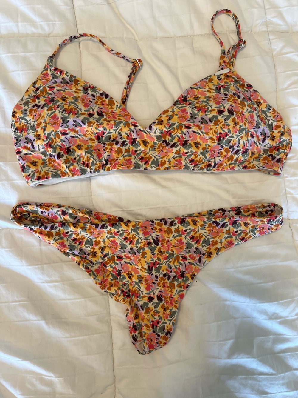 Roxy Floral Bikini Top in Yellow Pink Multicolor